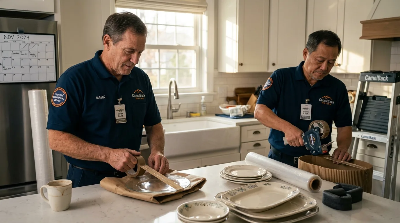 Professional crew packing kitchen dishware in Redkey, IN